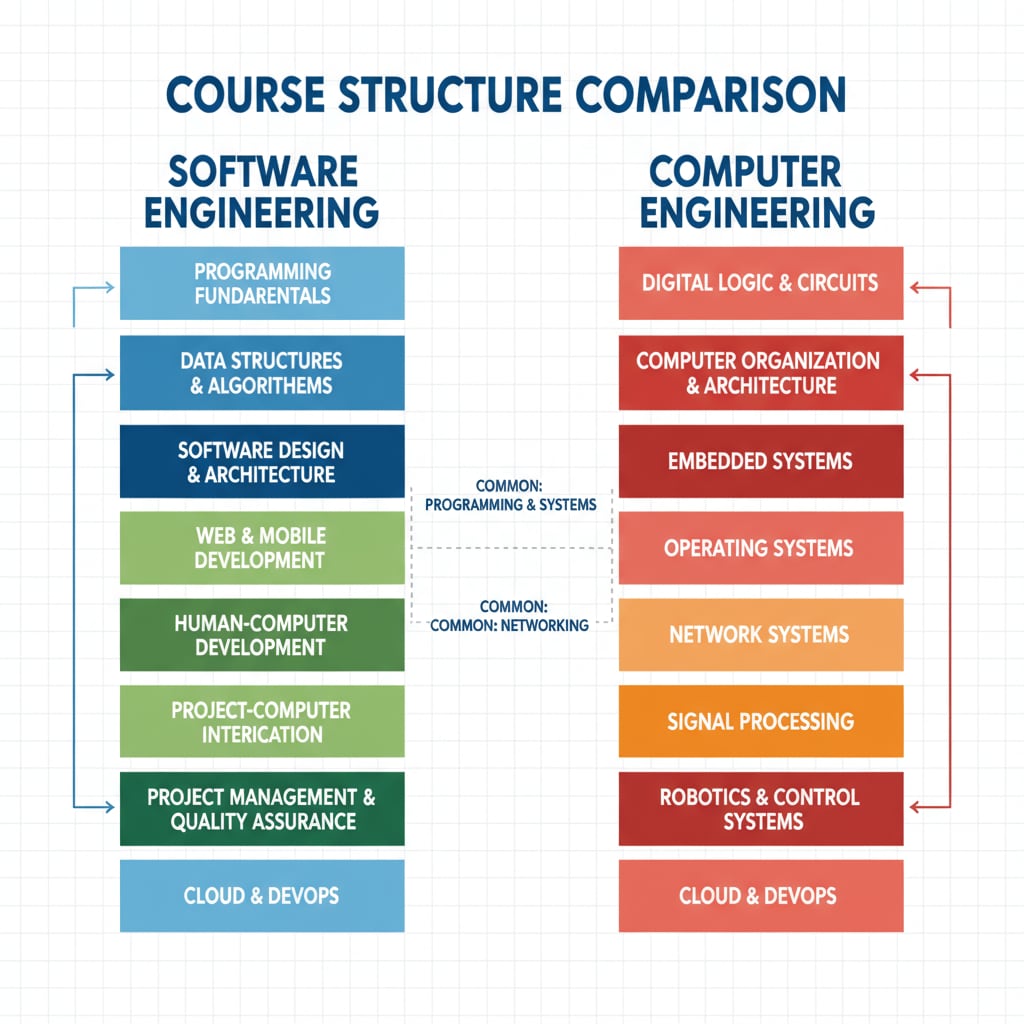 Comparison of software engineering and computer engineering course structures for degree transition