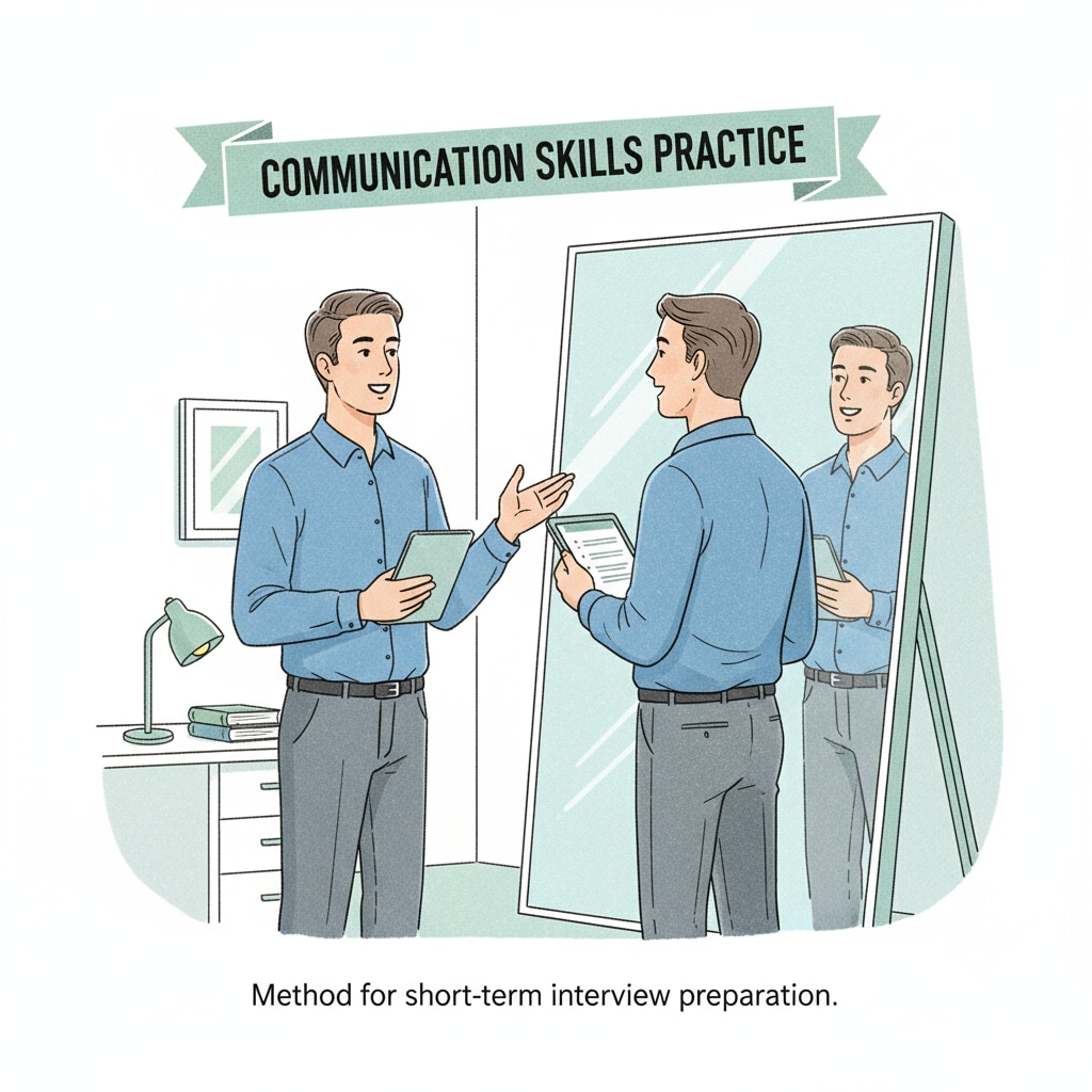 A person practicing interview communication skills in front of a mirror for short-term improvement