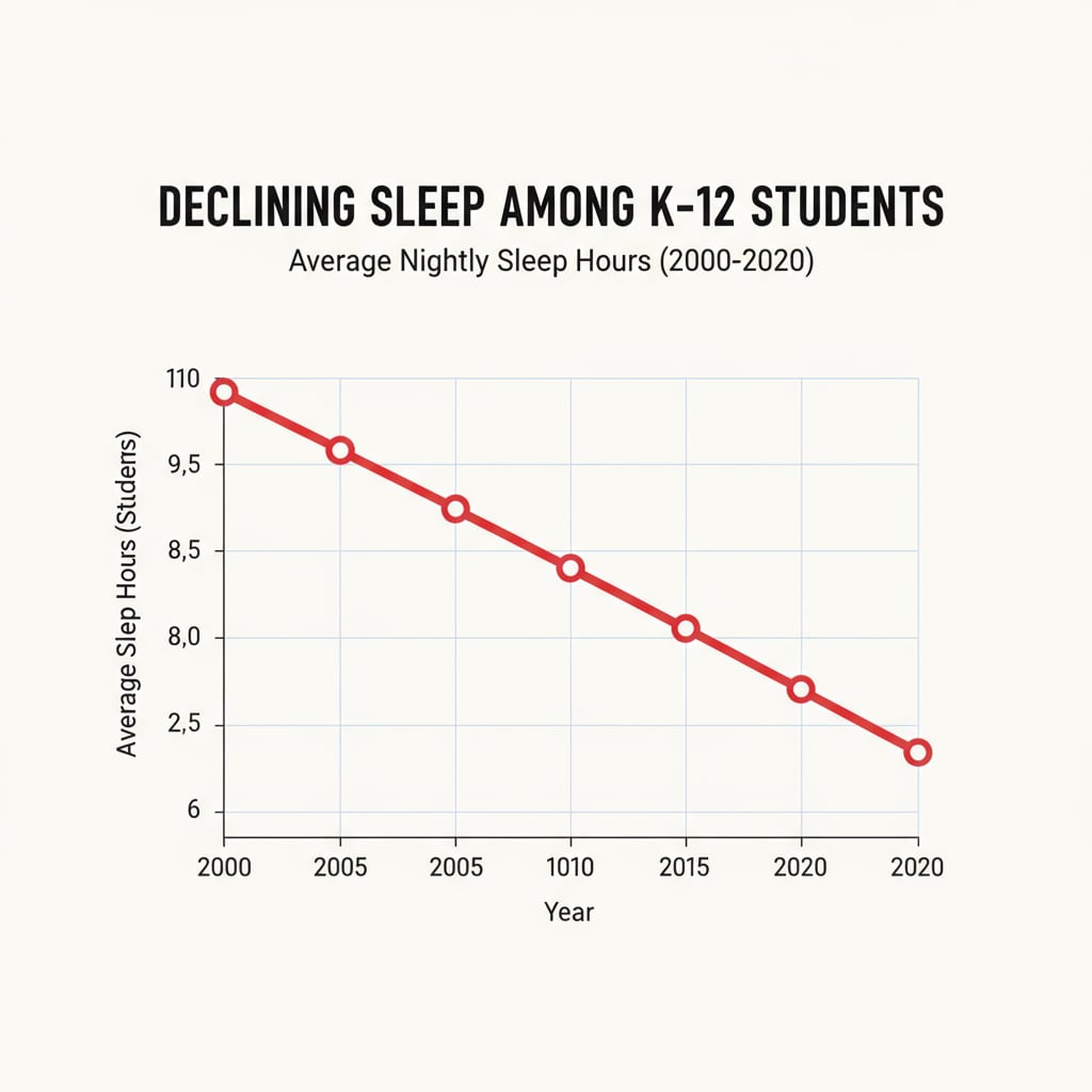 Graph depicting the decline in sleep hours of K12 students, related to school stress and its impact on mental health.