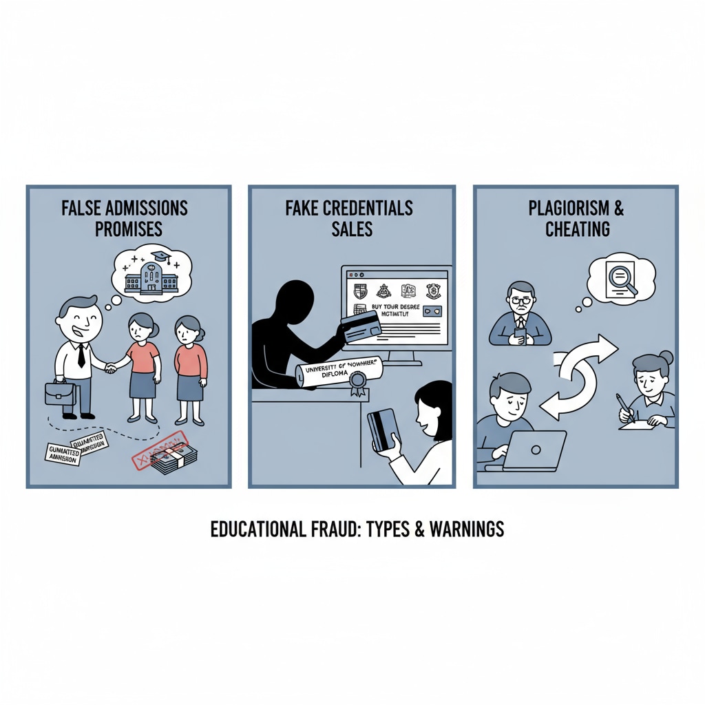 Visual representation of educational fraud types related to estafa educativa in Schiller International University and GEDU
