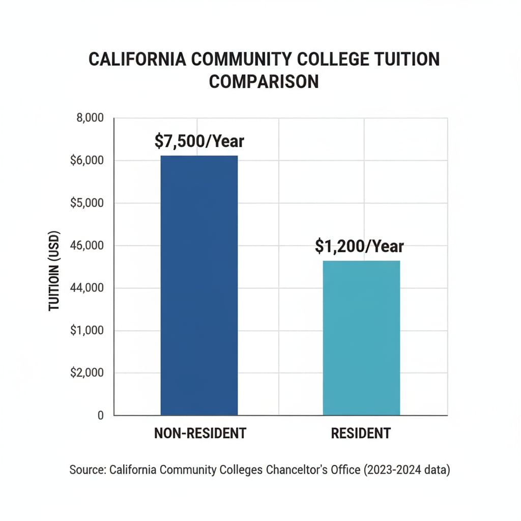Graph showing the difference in tuition for non-resident and resident students at California community colleges relevant to AB-540 form and residency eligibility.