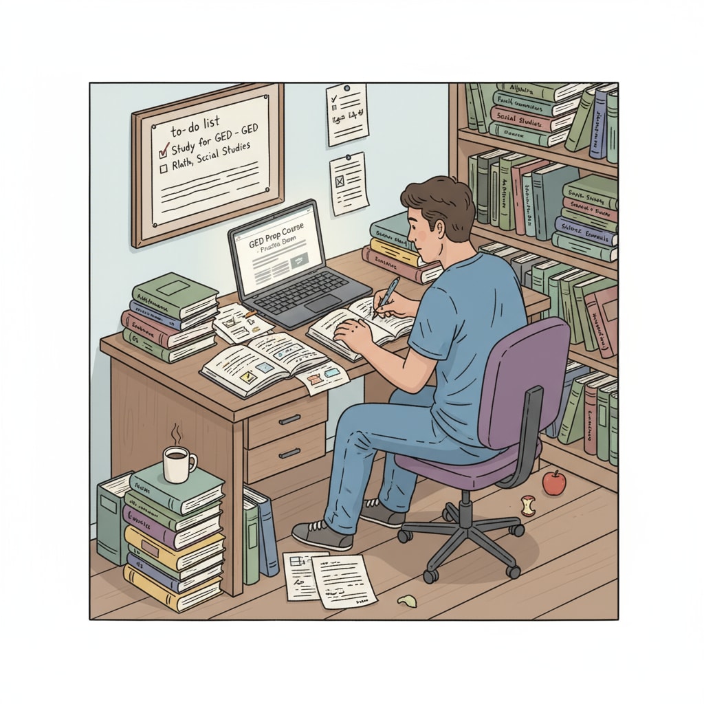 Student studying for GED exam as part of academic planning