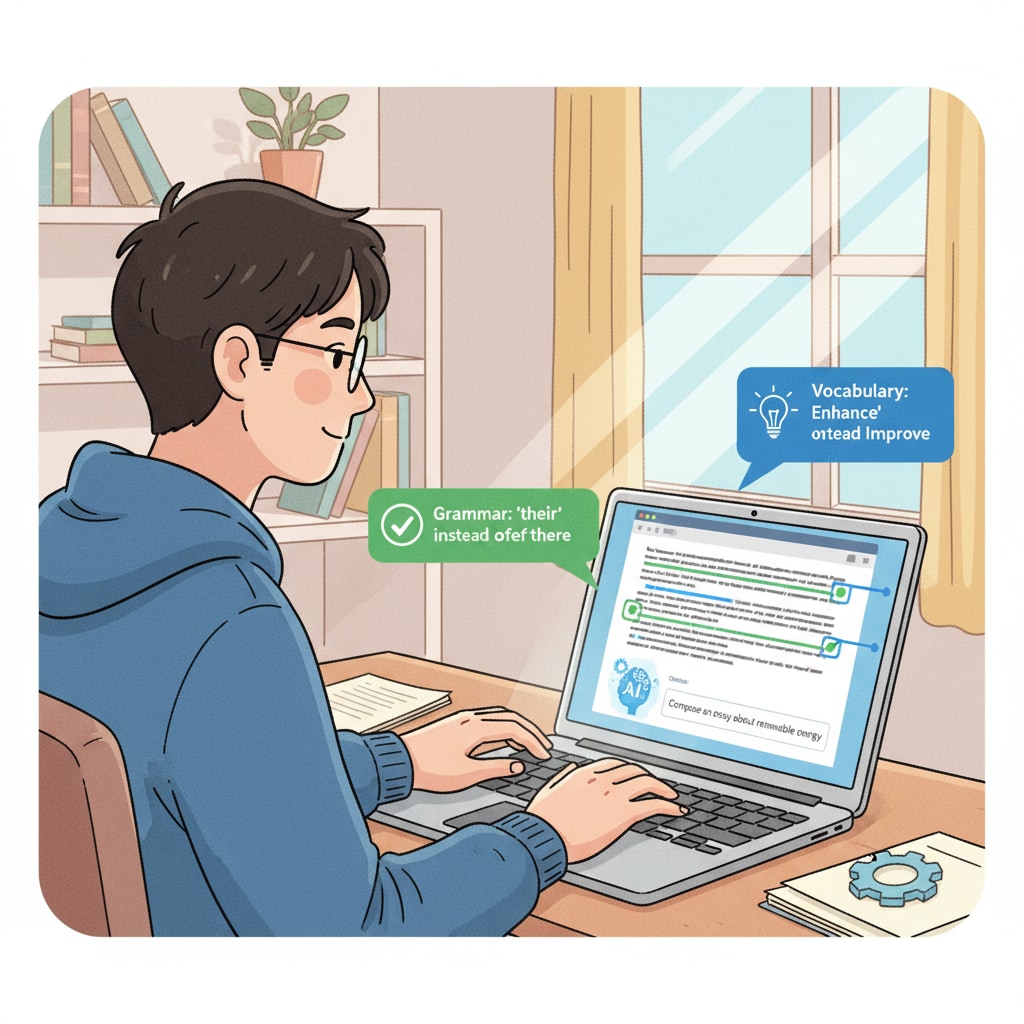 A student using an AI writing tool for personalized learning in K12 education