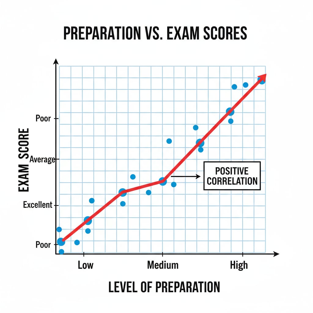 Graph depicting the relationship between preparation level and exam scores related to K12 exam failure