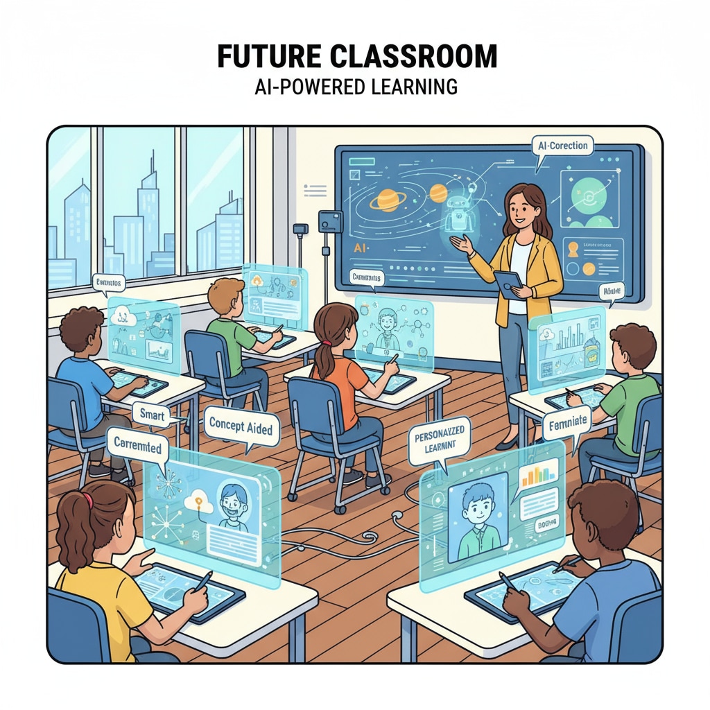 Students in a classroom using AI - integrated learning resources