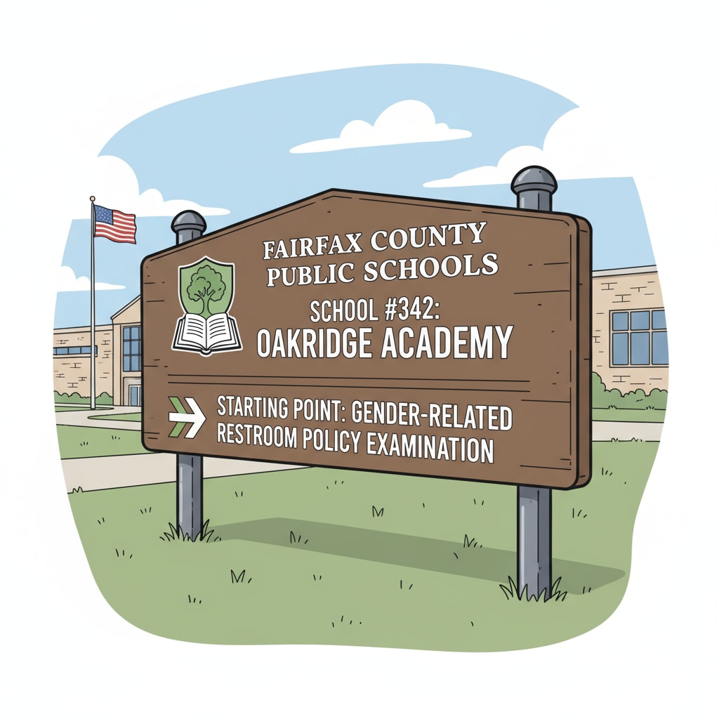 Signboard of a Fairfax County school during the Department of Education's review of gender-related bathroom policies.