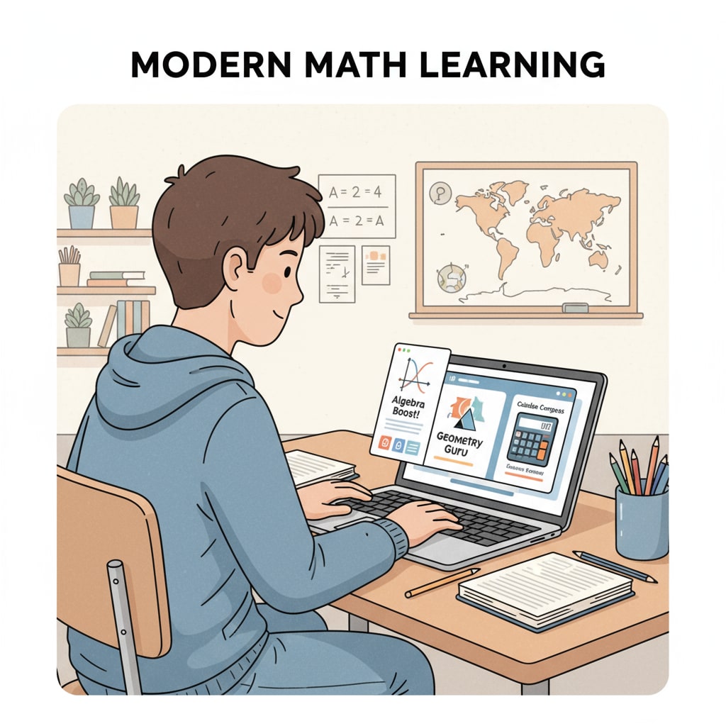 Student using a laptop to access online high school math learning resources relevant to high school math, standardized tests, and learning resources