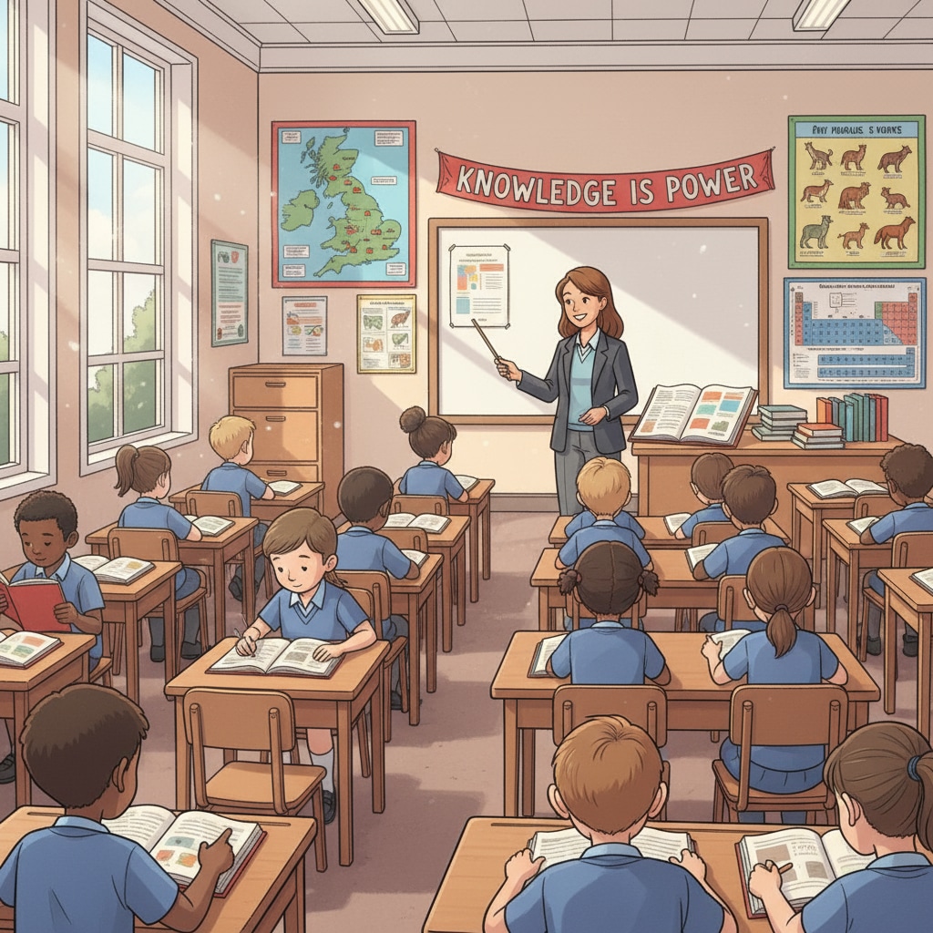 Classroom scene in a UK school related to UK education system, curriculum reform, and student assessment methods