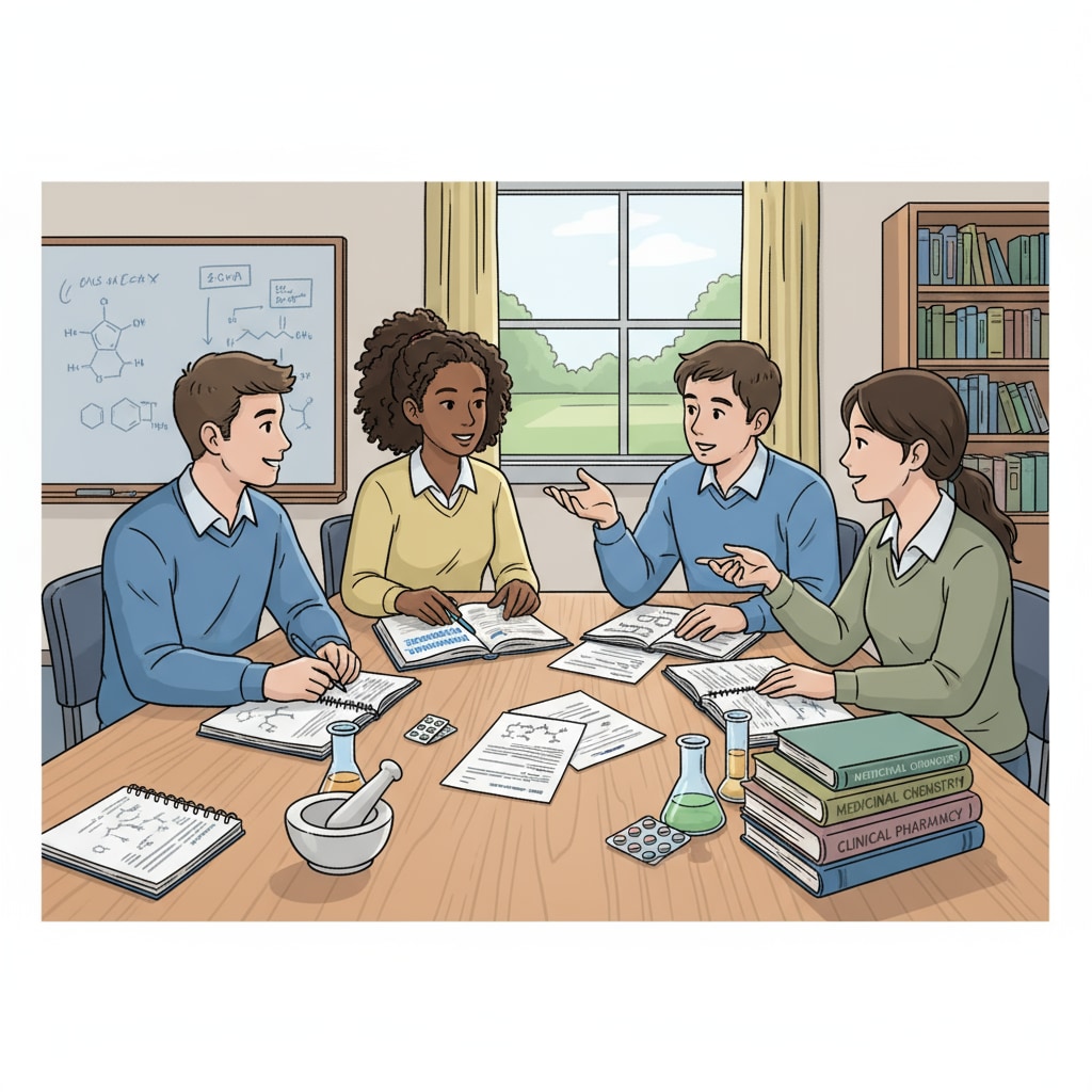 Students discussing pharmacy studies in a UK university related to pharmacy postgraduate entrance