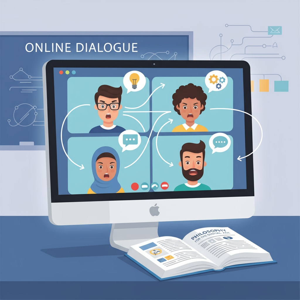 Students engaged in an online philosophy discussion related to Islamic thought and modernity