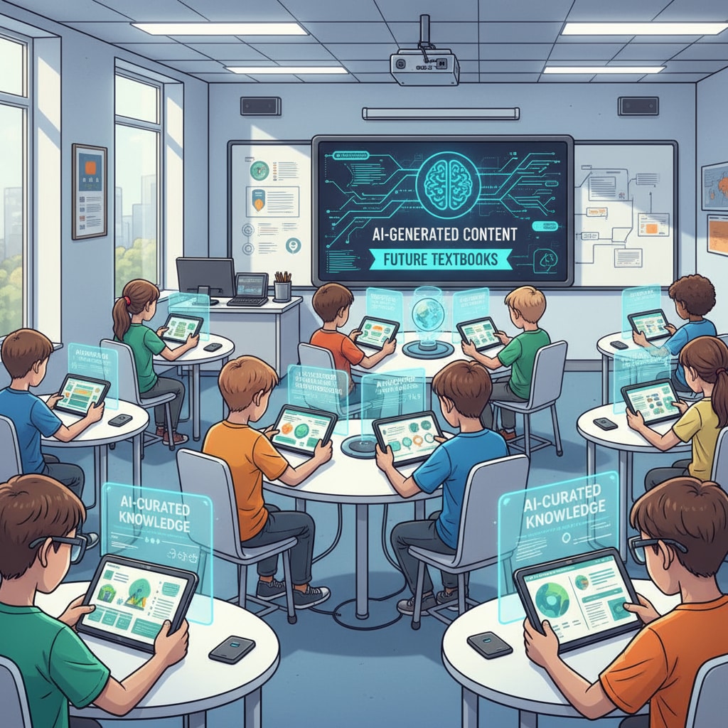 Students using AI-generated reading materials in a classroom