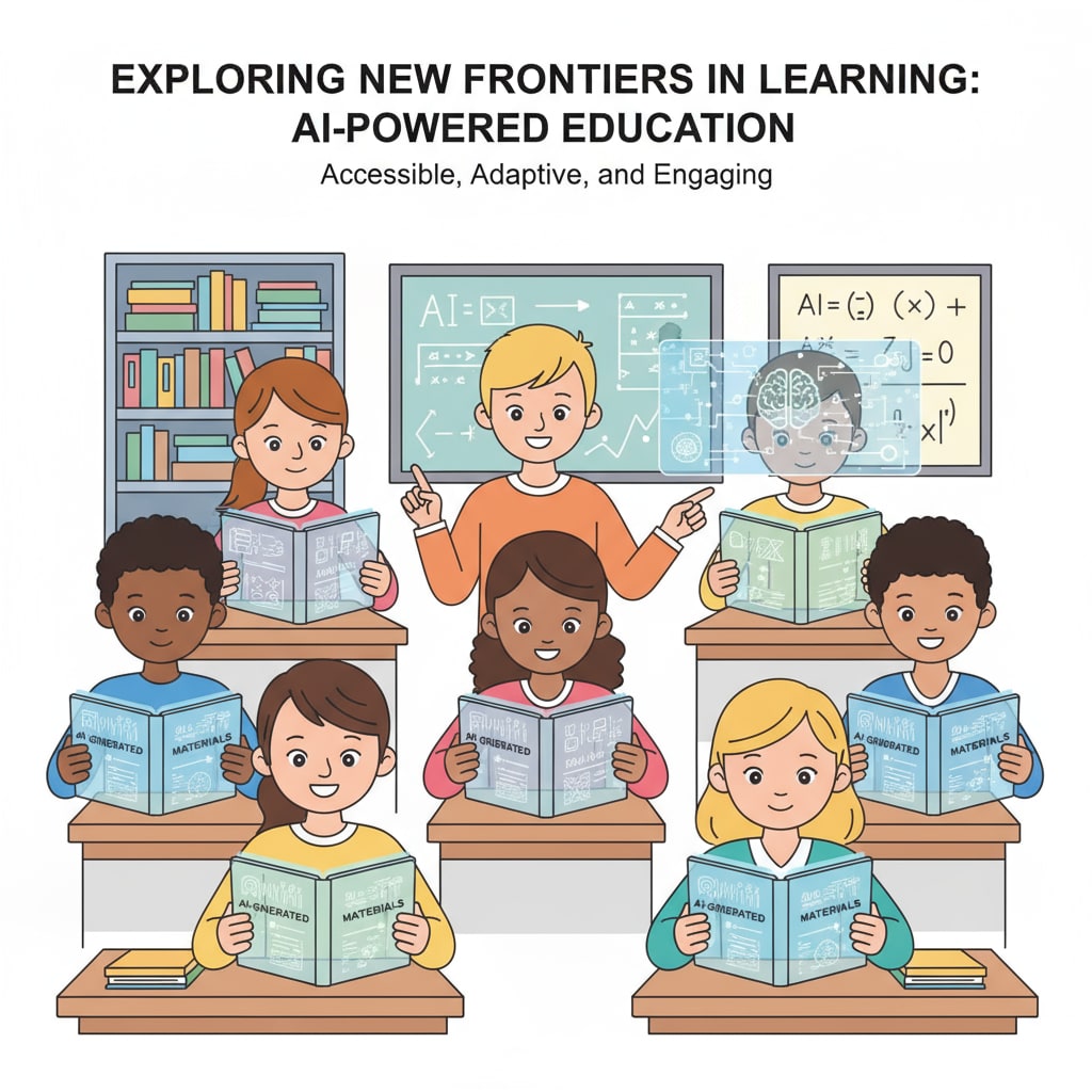 Illustration of students engaged in reading AI-generated materials