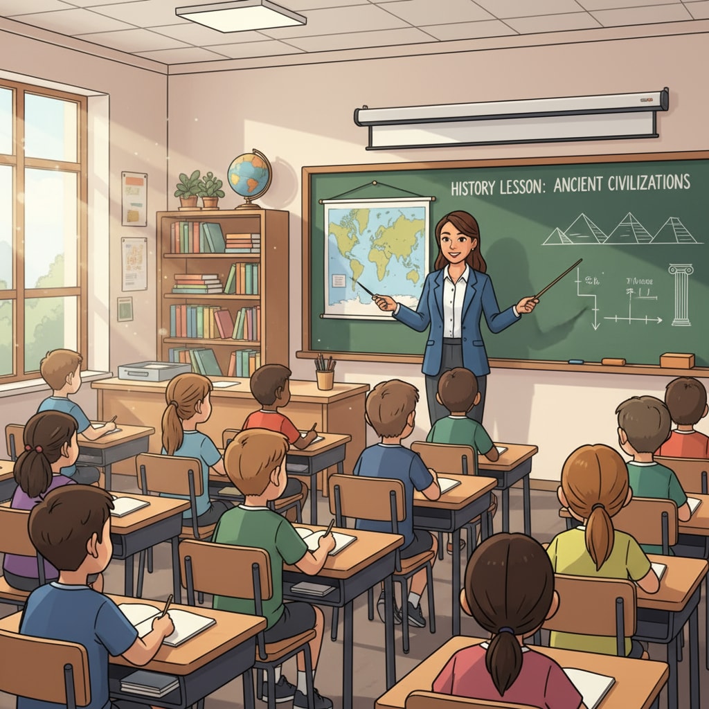 Classroom scene related to school education, life skills, and practical knowledge