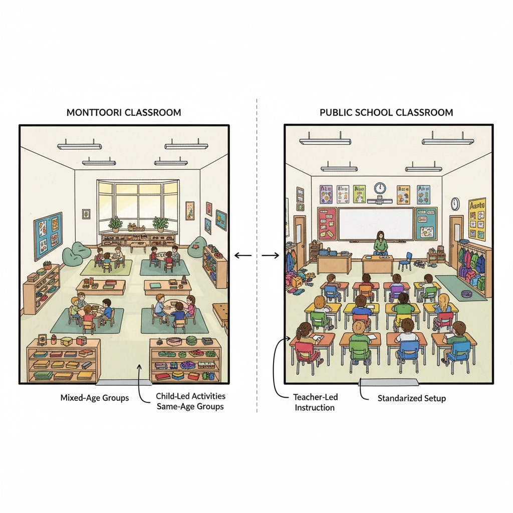 Comparison of Montessori and public school classroom layouts for high-ability children during transition