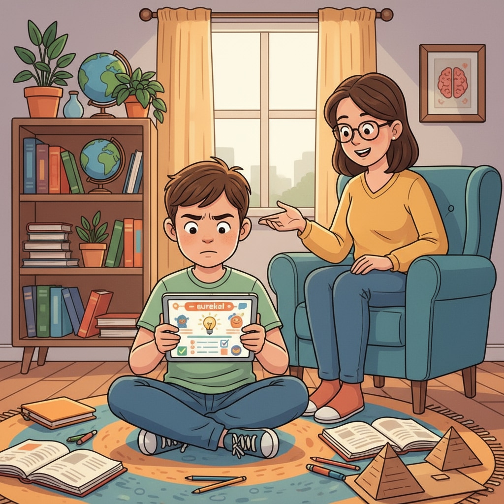 A child engaging with academic resources in family education through an online platform