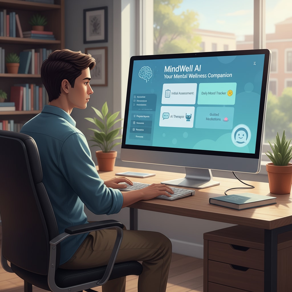 Research, treatment, investigation - A student using an AI - based mental health application