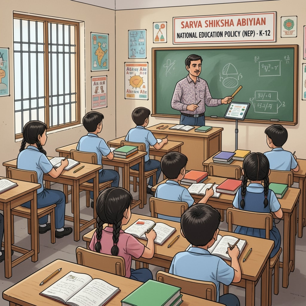 Students in an Indian classroom during the implementation of the New Education Policy in K12 education