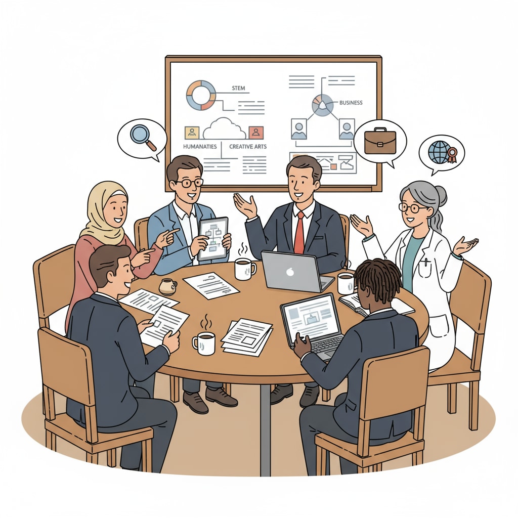 A diverse group exploring career transition options through master degrees