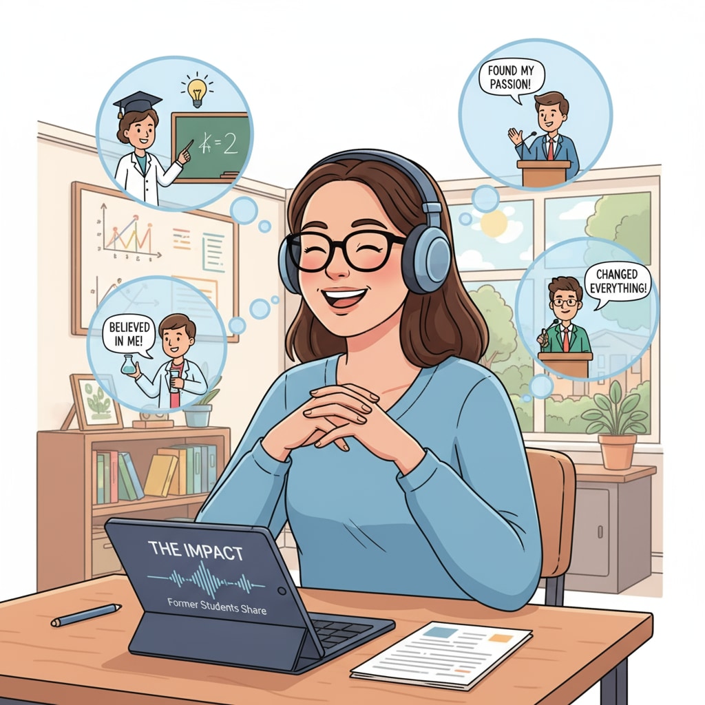 A teacher listening to a podcast about their influence on students
