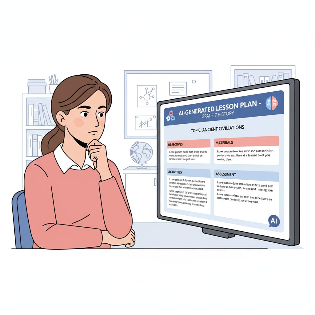 A teacher evaluating an AI-generated teaching plan, highlighting authenticity of teaching plans, student teaching, and teaching planning abilities.