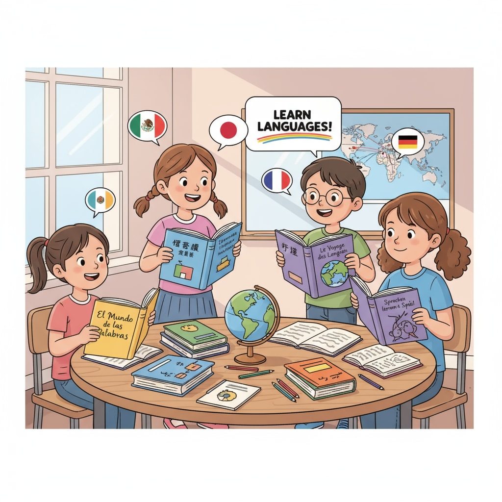 Children exploring different languages and cultures through reading