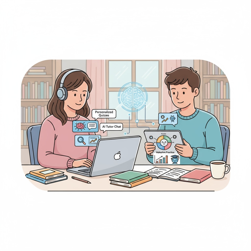 Students using AI learning tools for self-study in an educational setting
