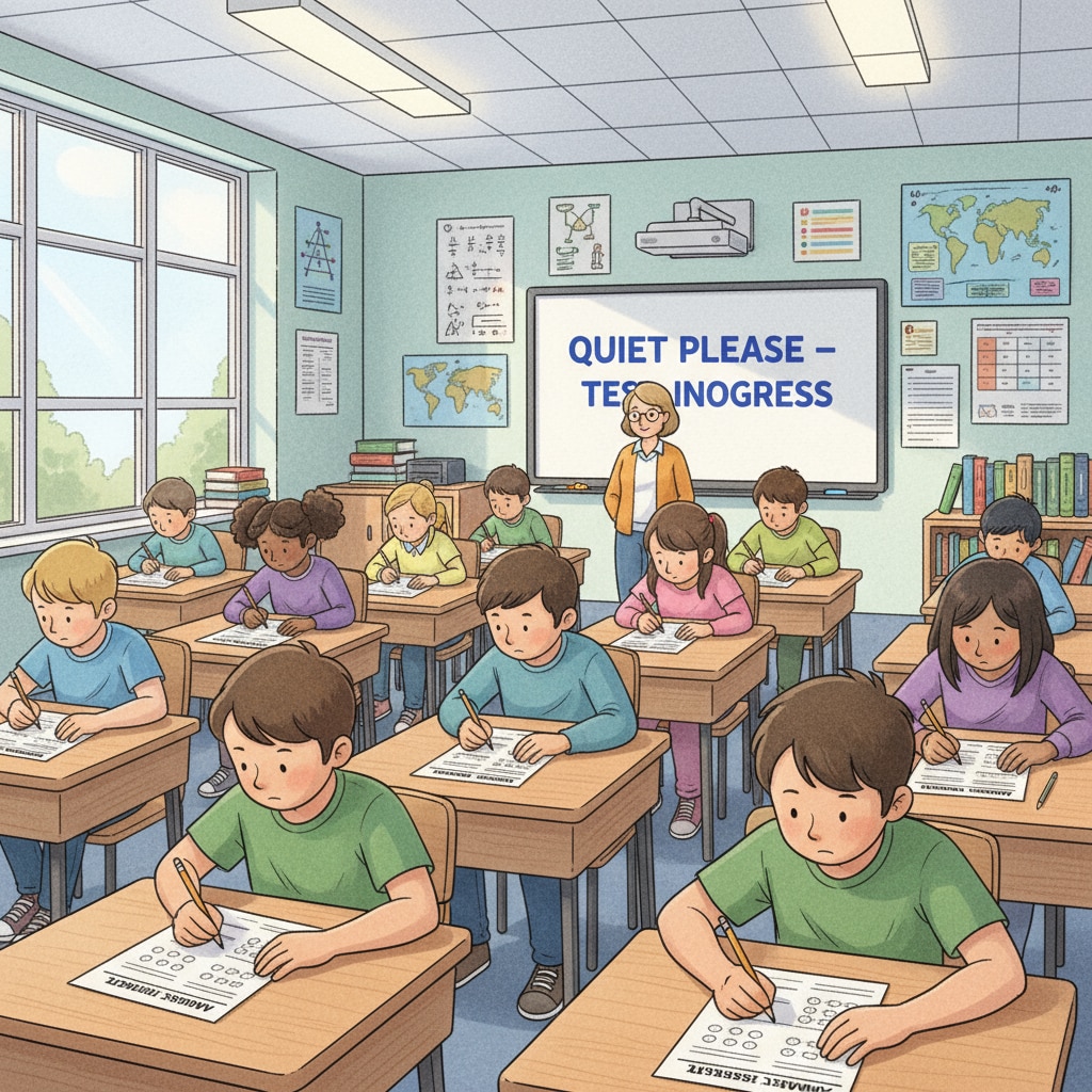Students taking a standardized test related to memory and critical thinking assessment