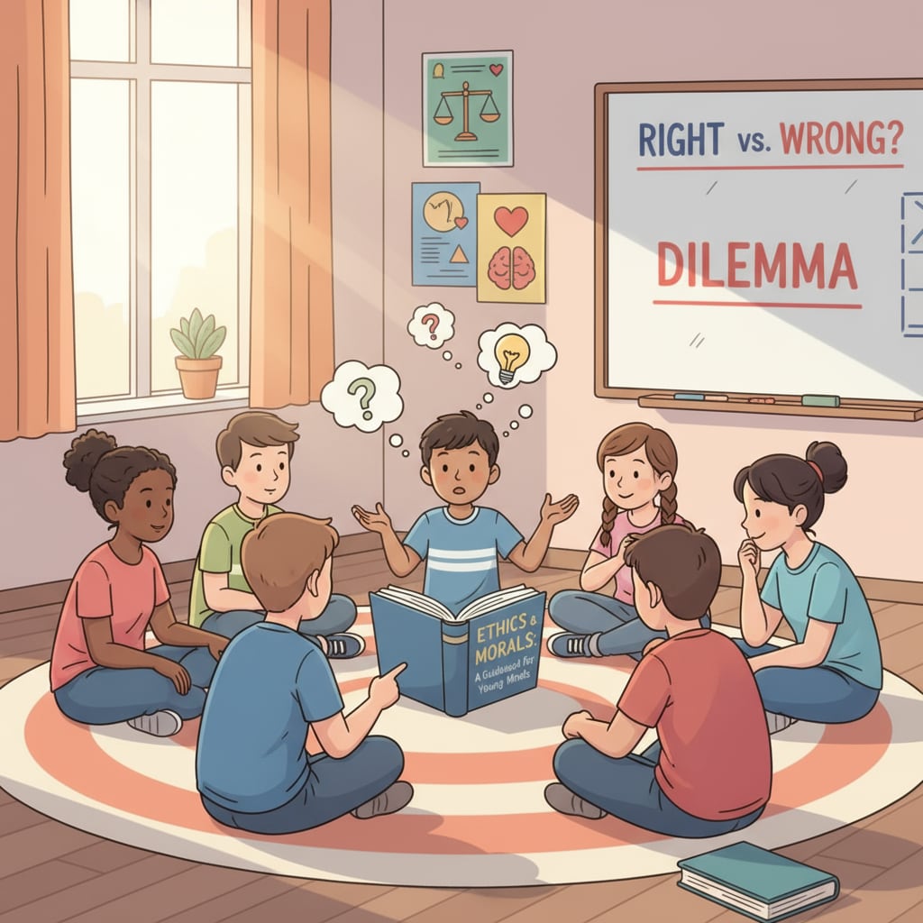 Students engaged in moral and ethical discussion in a K12 classroom