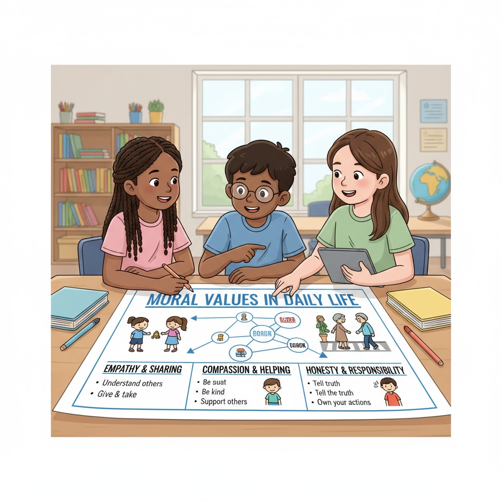 Students collaborating on a moral values project in K12 school