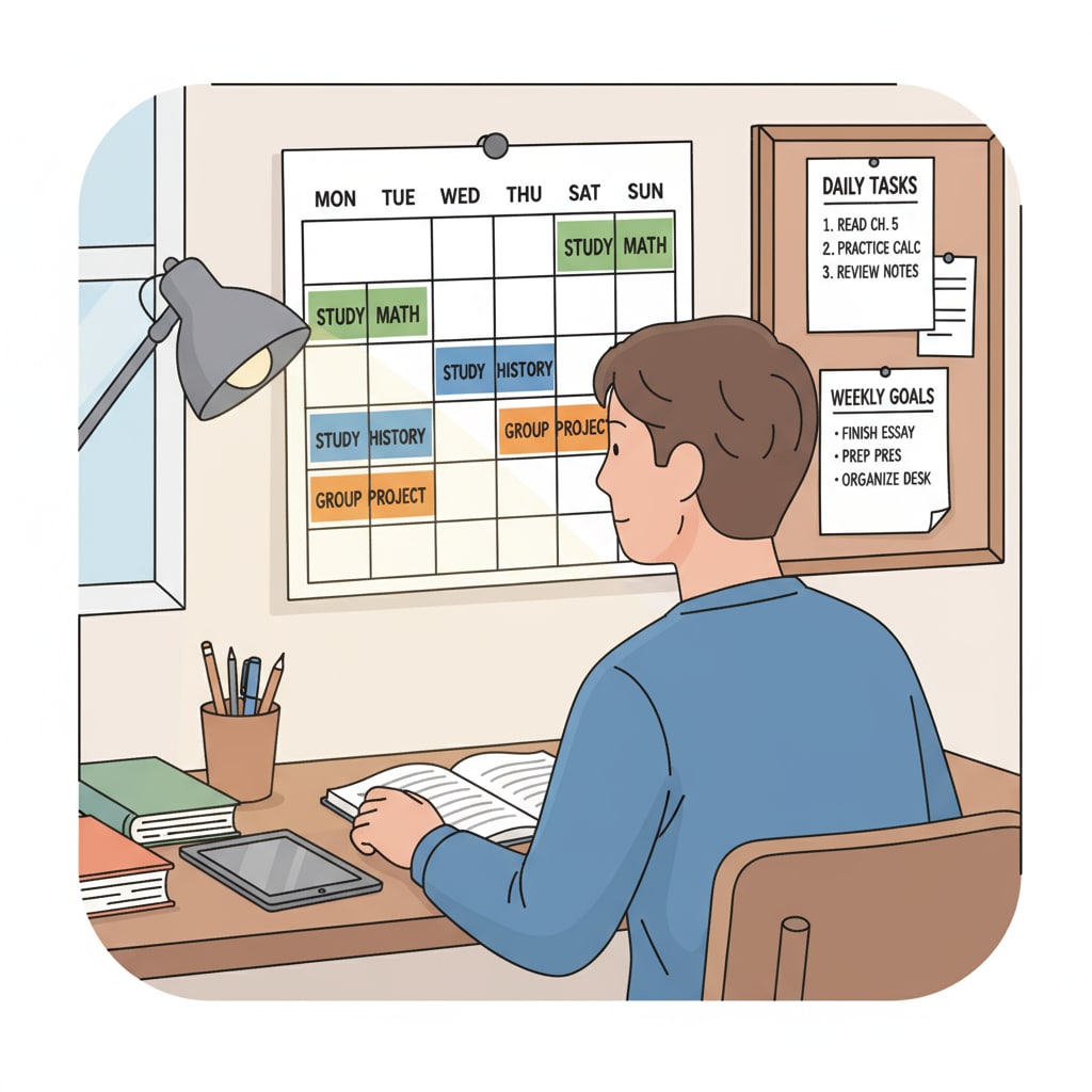 Using a calendar to plan study times for better exam preparation and avoid failure.