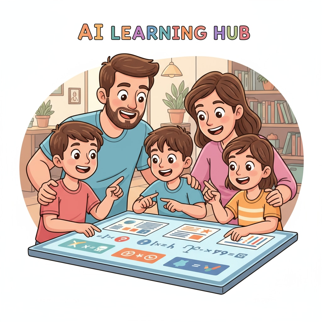 A family using an AI - based education platform at home for learning