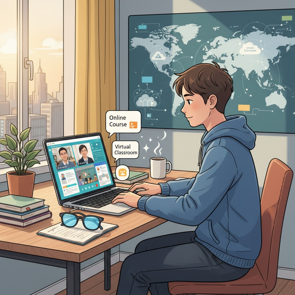 Person studying online for education choices, cost comparisons, and career planning