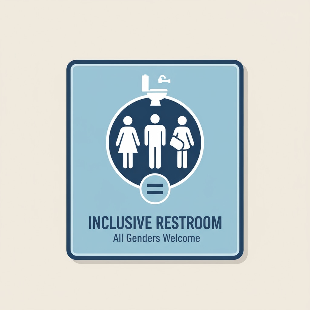 A sign of a gender-neutral bathroom in the context of Fairfax County school gender policies.