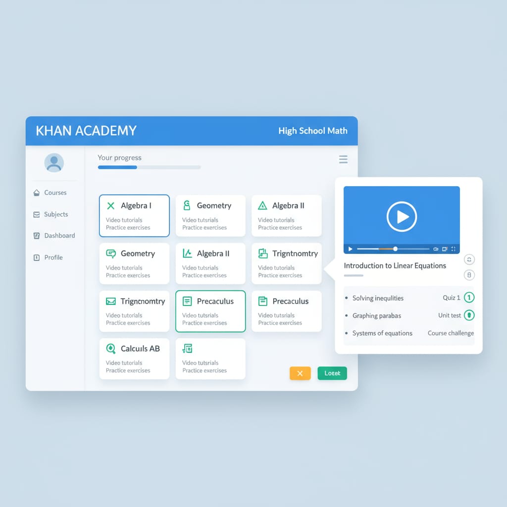Khan Academy high school math learning interface as a valuable resource