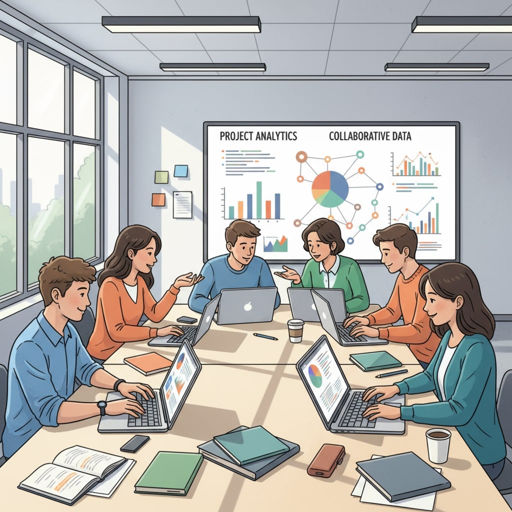 Students in a classroom using free learning resources for data analysis