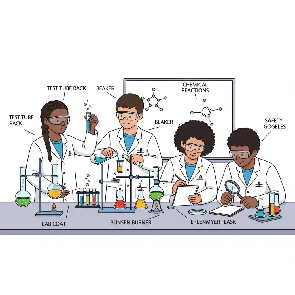 High school students conducting a science experiment for STEM college application related extracurricular activity