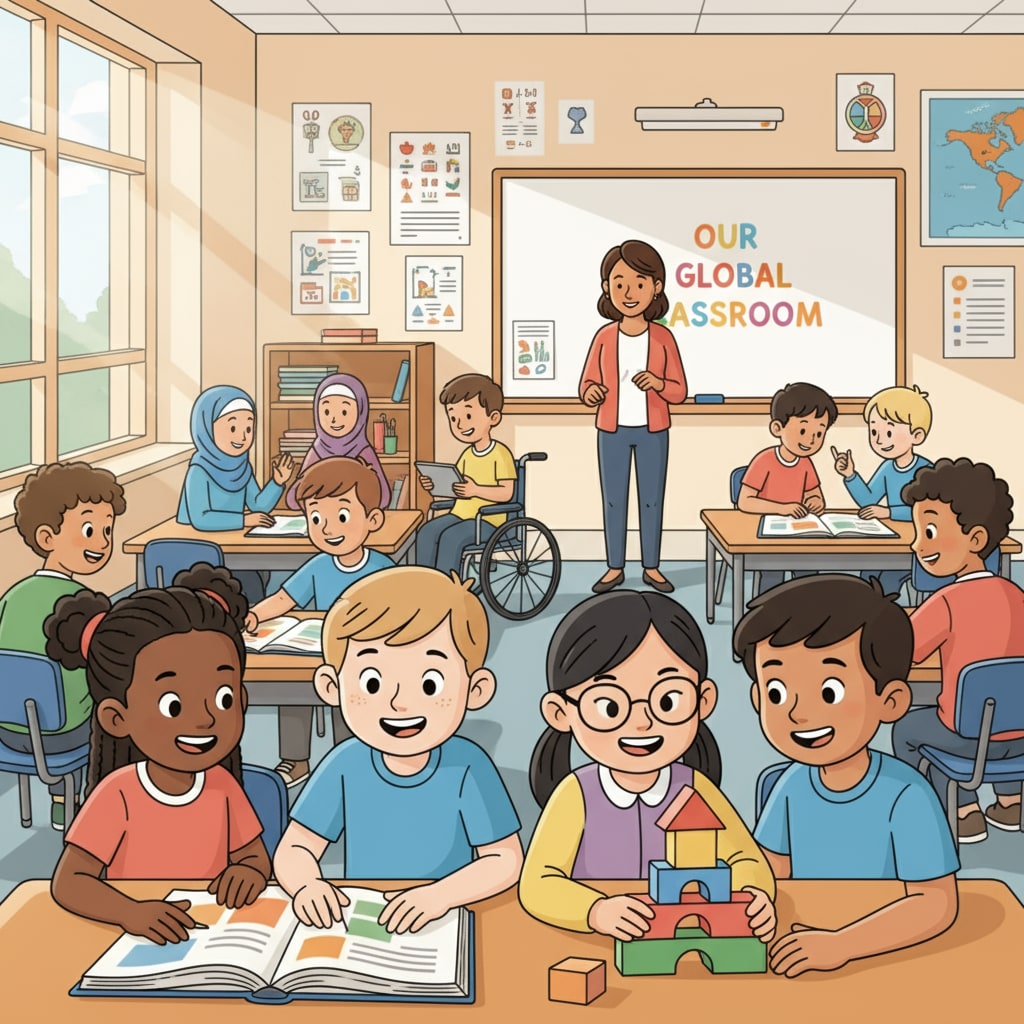 A diverse classroom in a public school related to home schooling, bias, and public schools