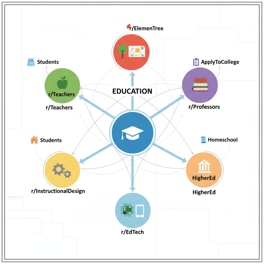 Graphic depicting connections between education subreddits