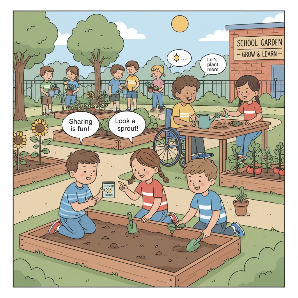 Students collaborating in a school garden for educational and social development
