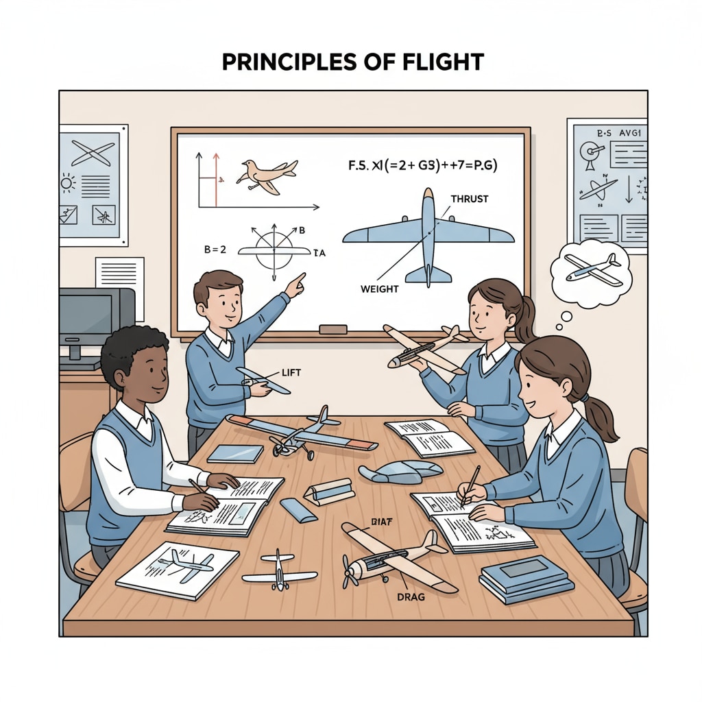 Students learning flight principles to develop pilot skills, communication, decision-making, and situational awareness