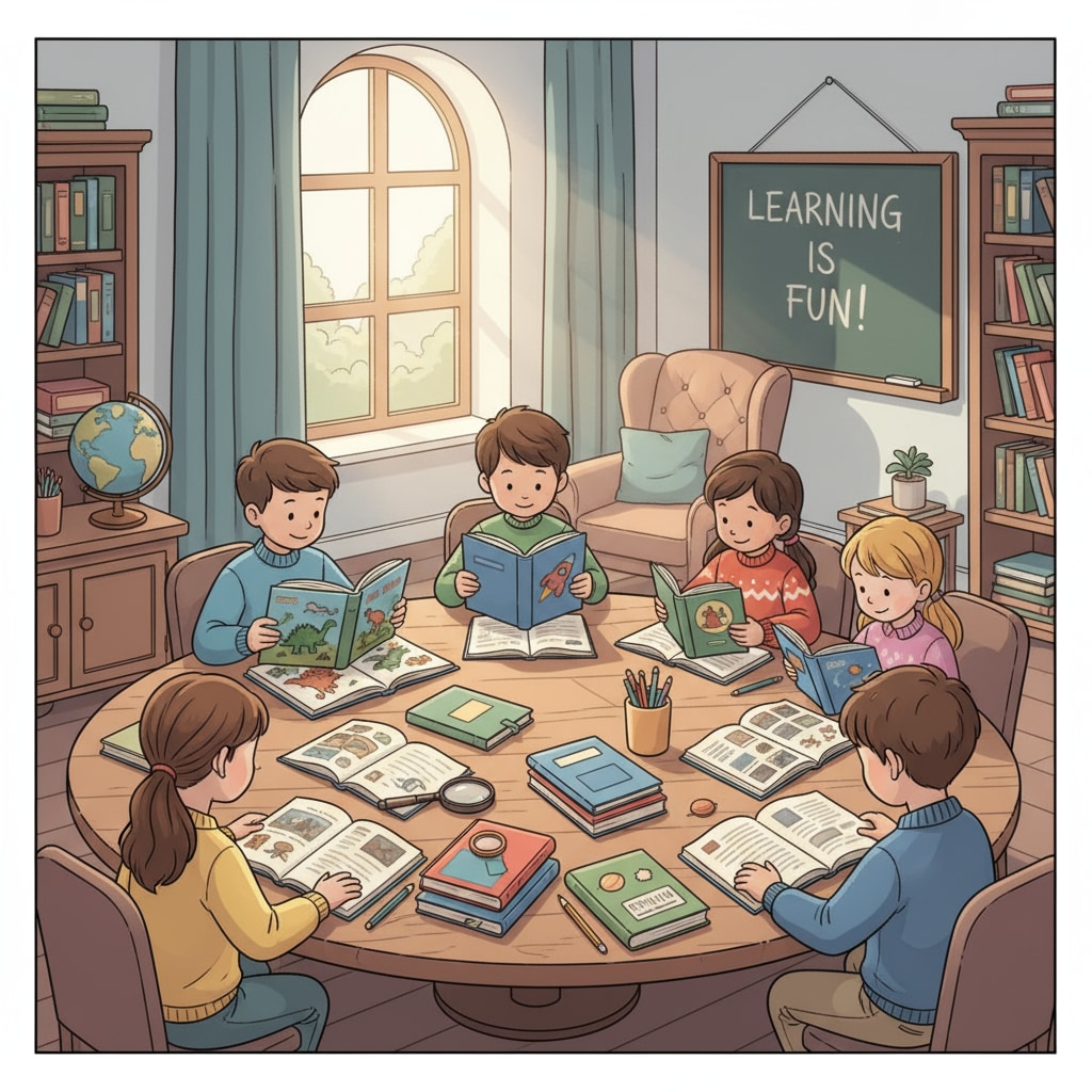 Children reading books in a home learning environment related to family education academic resources and educational arrangements