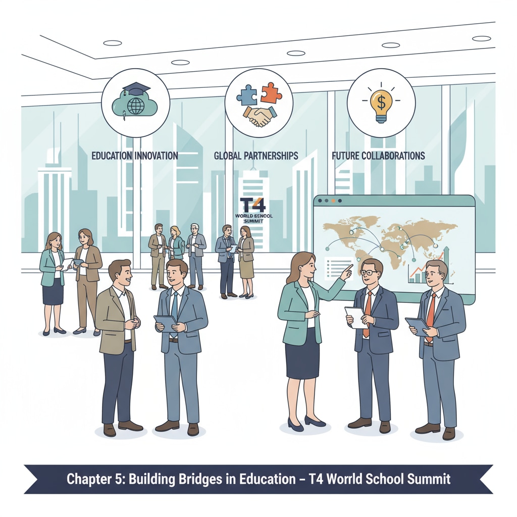 People networking at the T4 World School Summit in Abu Dhabi related to education nonprofits and donor relations.