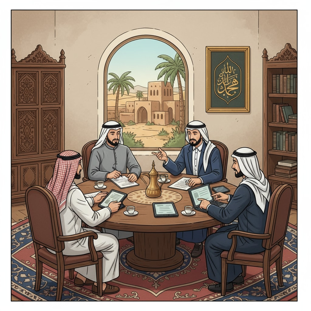 A traditional Middle East business meeting relevant to donor relations in the context of the T4 World School Summit and education nonprofits.