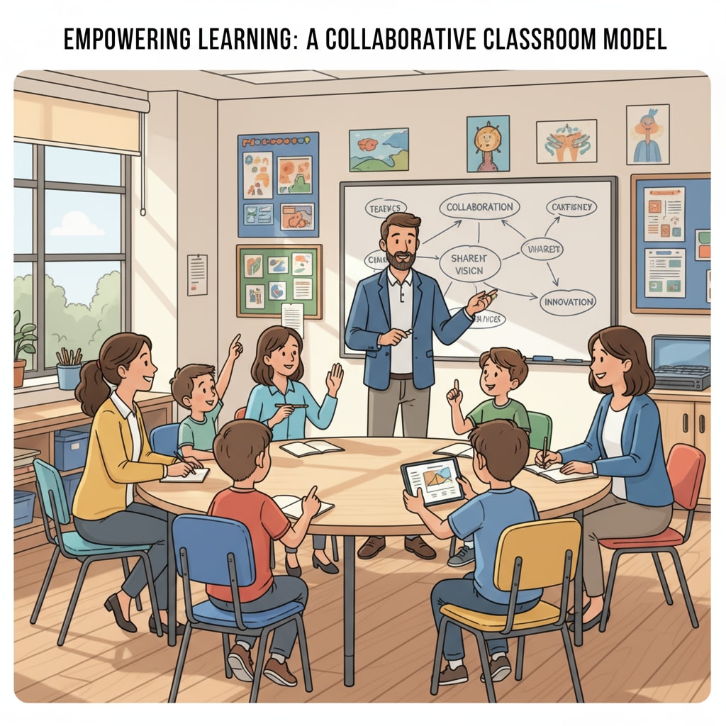 Teachers and students collaborating in a non-traditional leadership school environment