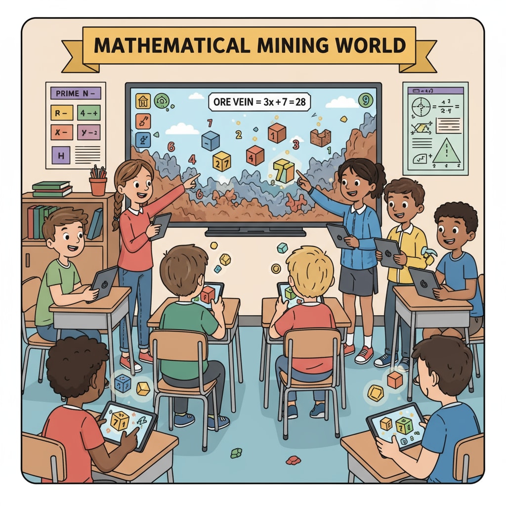 K12 students actively participating in the mathematical mining world game for interactive learning.