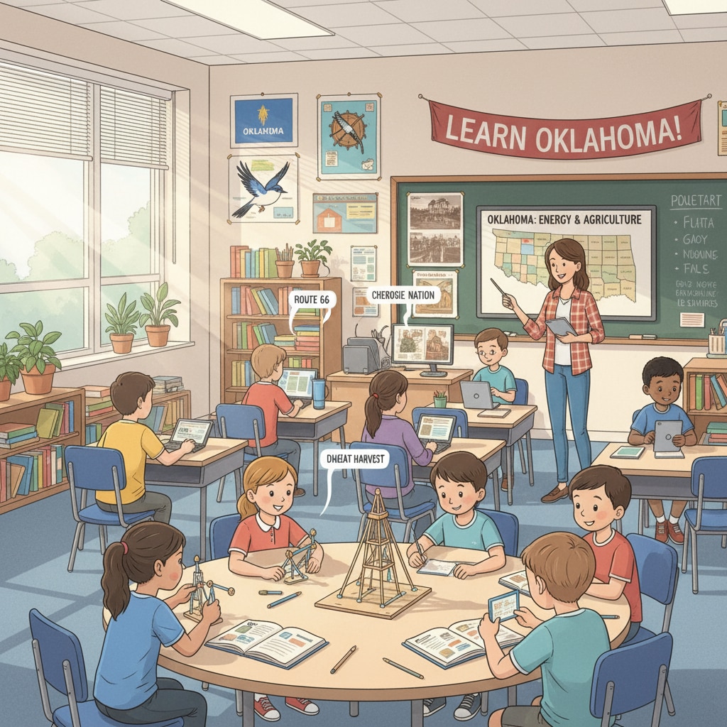 Students in an Oklahoma K12 school classroom relevant to education evaluation
