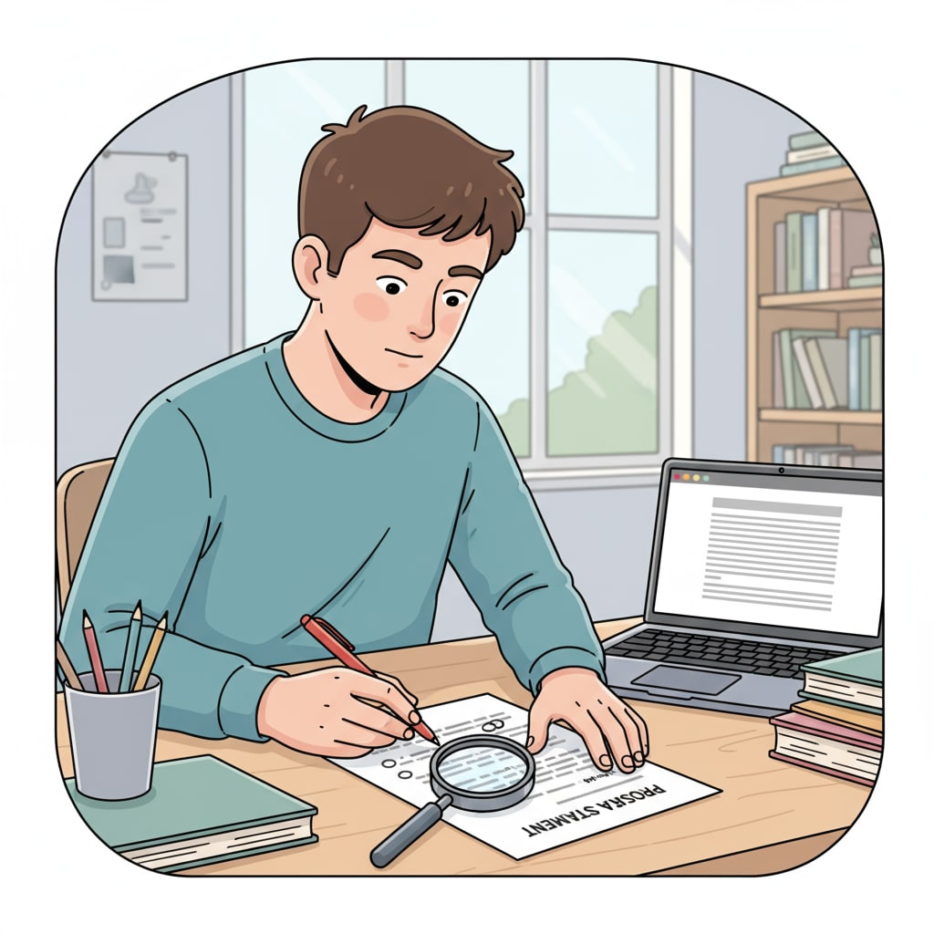 A student proofreading a personal statement for college application to avoid AI misjudgment