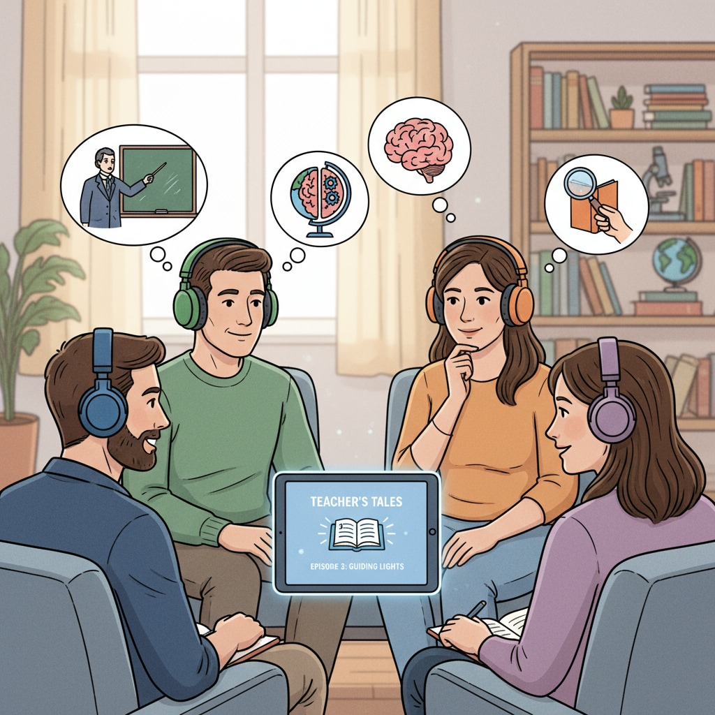 People listening to a podcast about the influence of teachers