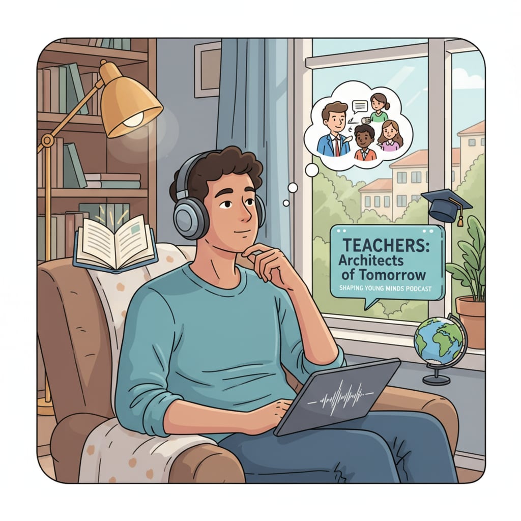 A person listening to a podcast about teachers' influence