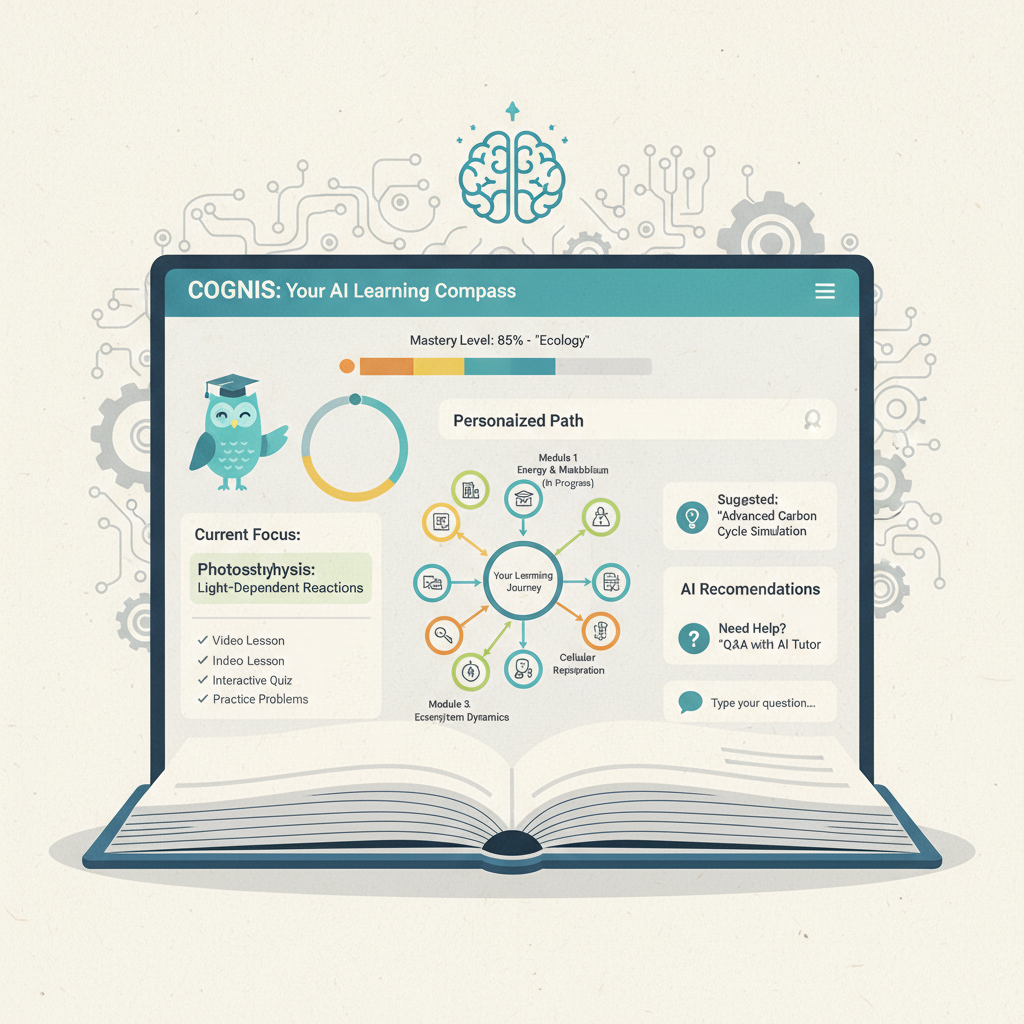 A screen showing the interface of an AI-based personalized learning platform. Interface of an AI-based personalized learning platform